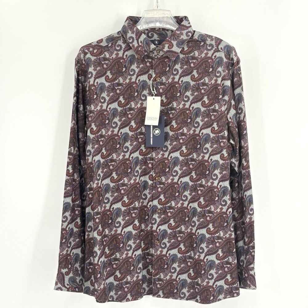 Hart Schaffner Marx Button Up Down Flannel Paisley Shirt Mens Large Office Work